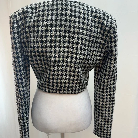 Zara Black & White Houndstooth Wrap Crop Top M - Picture 4 of 4